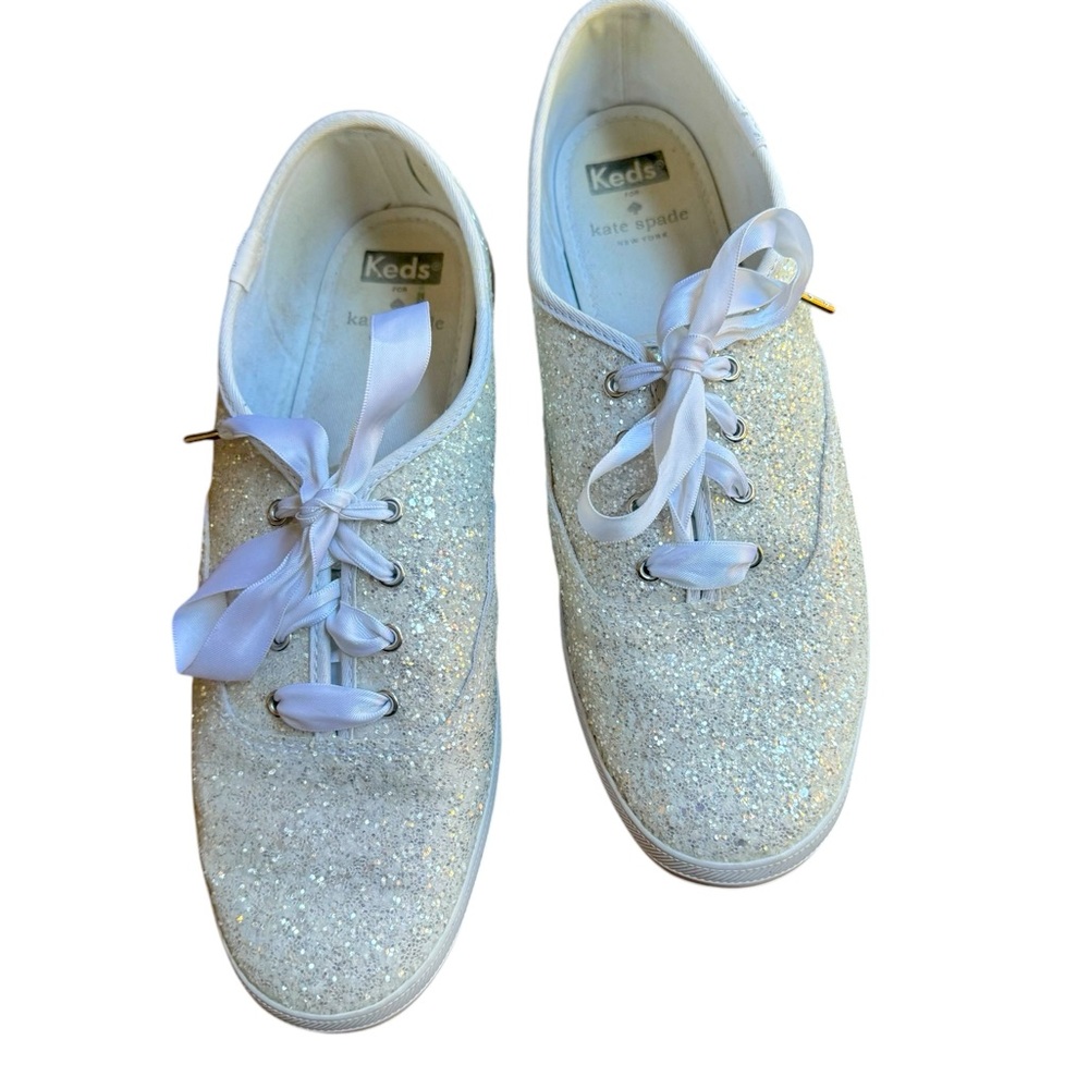 Kate Spade x Keds White Sparkle Glitter Lace Up Bridal Sneakers Size 9
